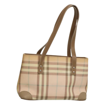 BURBERRY Nova Check Hand Bag PVC Beige Silver Auth BD1529
