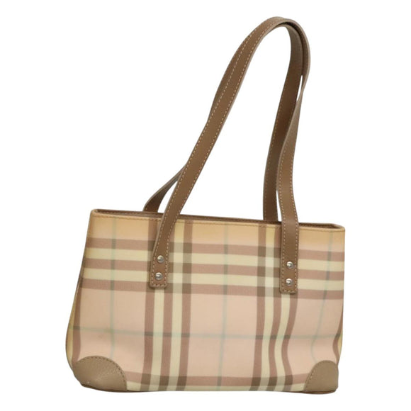 BURBERRY Nova Check Hand Bag PVC Beige Silver Auth BD1529