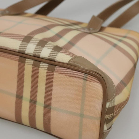 BURBERRY Nova Check Hand Bag PVC Beige Silver Auth BD1529