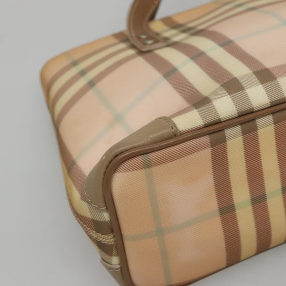 BURBERRY Nova Check Hand Bag PVC Beige Silver Auth BD1529