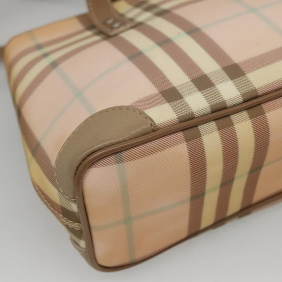 BURBERRY Nova Check Hand Bag PVC Beige Silver Auth BD1529