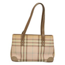 BURBERRY Nova Check Hand Bag PVC Beige Silver Auth BD1529-13