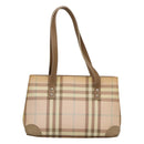 BURBERRY Nova Check Hand Bag PVC Beige Silver Auth BD1529-2