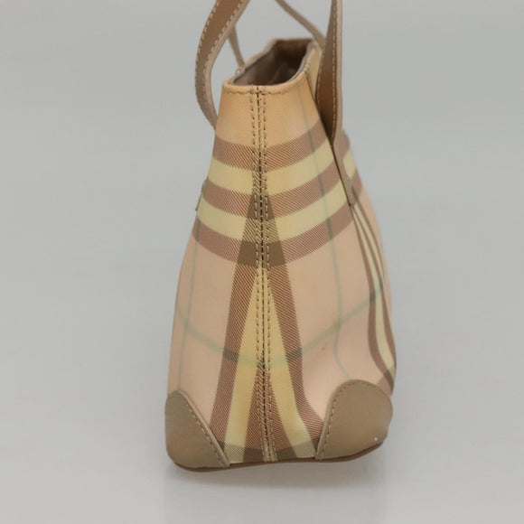 BURBERRY Nova Check Hand Bag PVC Beige Silver Auth BD1529