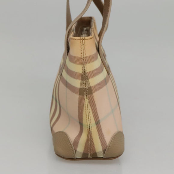 BURBERRY Nova Check Hand Bag PVC Beige Silver Auth BD1529