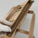 BURBERRY Nova Check Hand Bag PVC Beige Silver Auth BD1529-6