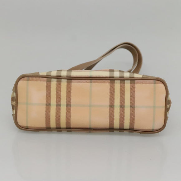 BURBERRY Nova Check Hand Bag PVC Beige Silver Auth BD1529