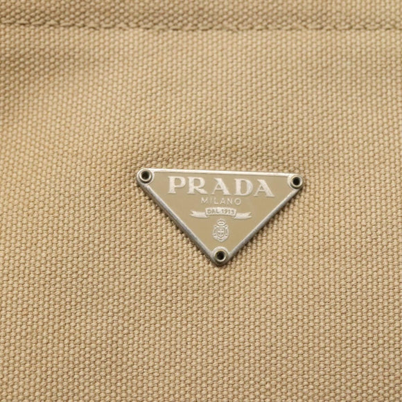 PRADA Tote Bag Canvas Beige Silver Auth BD1531