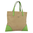 PRADA Tote Bag Canvas Beige Silver Auth BD1531-1