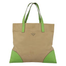 PRADA Tote Bag Canvas Beige Silver Auth BD1531-13
