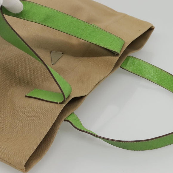 PRADA Tote Bag Canvas Beige Silver Auth BD1531