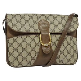 GUCCI GG Supreme Shoulder Bag PVC Beige Gold Auth BD1547