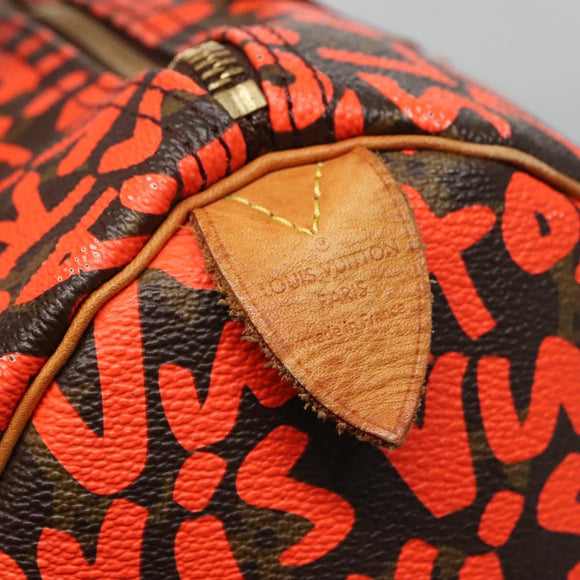 LOUIS VUITTON Monogram Graffiti Speedy 30 Hand Bag Orange M93705 LV Auth BD154M