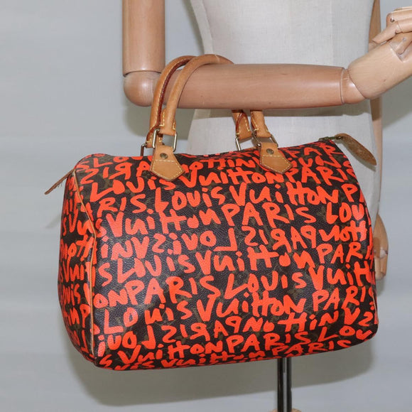 LOUIS VUITTON Monogram Graffiti Speedy 30 Hand Bag Orange M93705 LV Auth BD154M