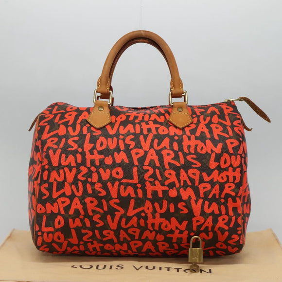 LOUIS VUITTON Monogram Graffiti Speedy 30 Hand Bag Orange M93705 LV Auth BD154AM