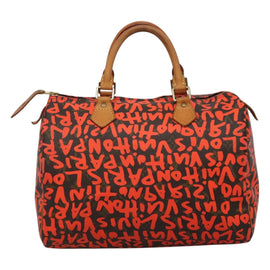 LOUIS VUITTON Monogram Graffiti Speedy 30 Hand Bag Orange M93705 LV Auth BD154M - 0