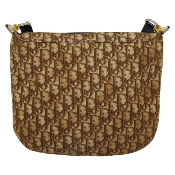 Christian Dior Trotter Canvas Shoulder Bag Brown Gold Auth BD1551