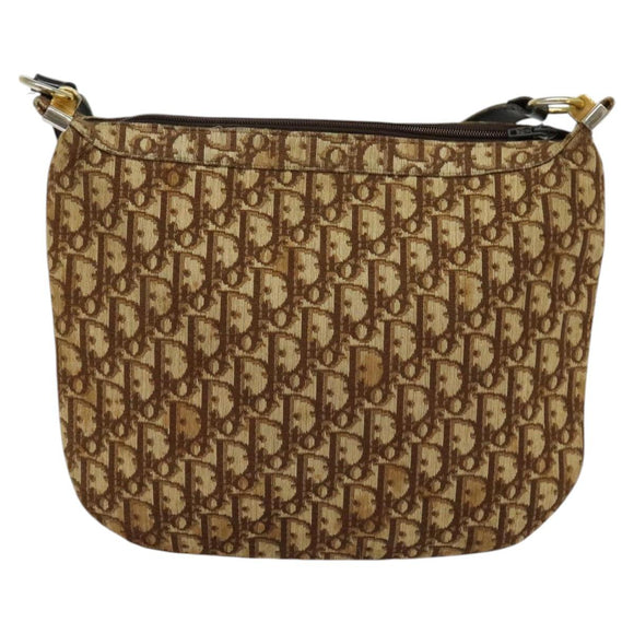 Christian Dior Trotter Canvas Shoulder Bag Brown Gold Auth BD1551