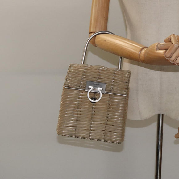 Salvatore Ferragamo Gancini Hand Bag Vinyl Clear Silver Auth BD1554