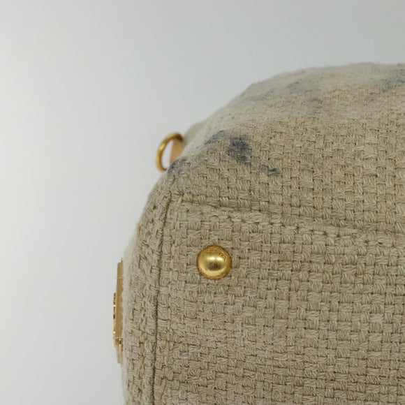 PRADA Hand Bag Canvas 2way Beige Gold Auth BD1555