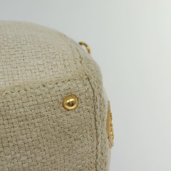 PRADA Hand Bag Canvas 2way Beige Gold Auth BD1555