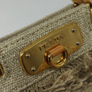 PRADA Hand Bag Canvas 2way Beige Gold Auth BD1555-18