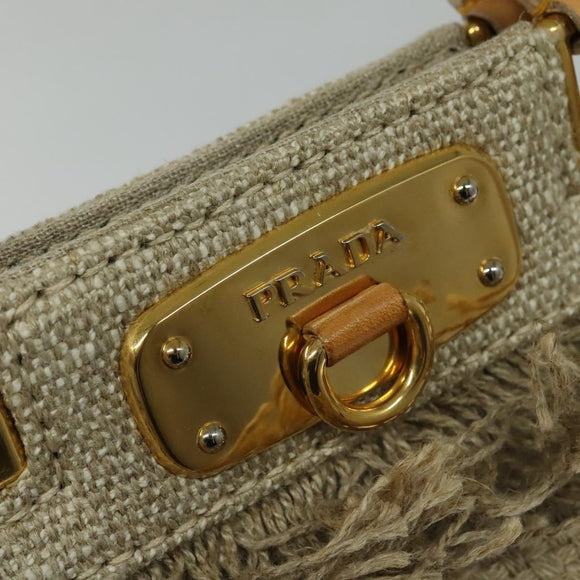 PRADA Hand Bag Canvas 2way Beige Gold Auth BD1555