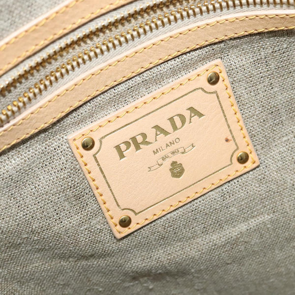 PRADA Hand Bag Canvas 2way Beige Gold Auth BD1555