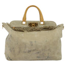 PRADA Hand Bag Canvas 2way Beige Gold Auth BD1555-13