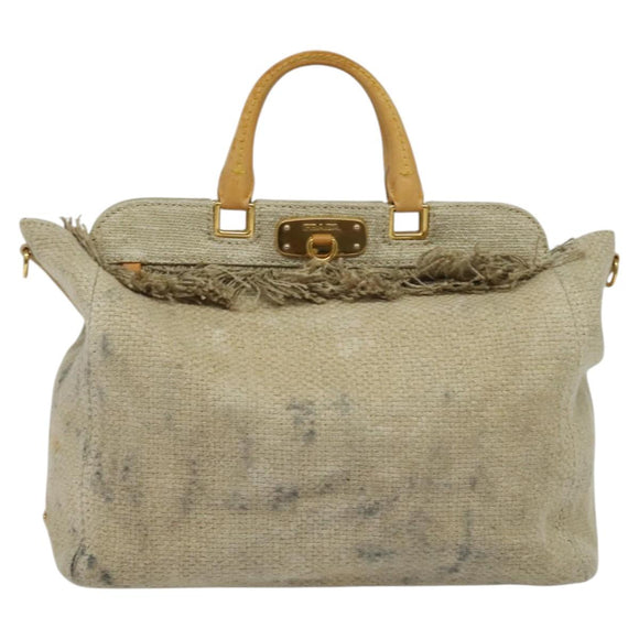 PRADA Hand Bag Canvas 2way Beige Gold Auth BD1555
