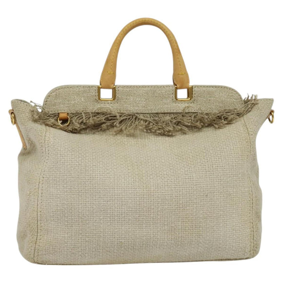PRADA Hand Bag Canvas 2way Beige Gold Auth BD1555