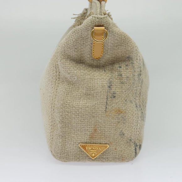 PRADA Hand Bag Canvas 2way Beige Gold Auth BD1555