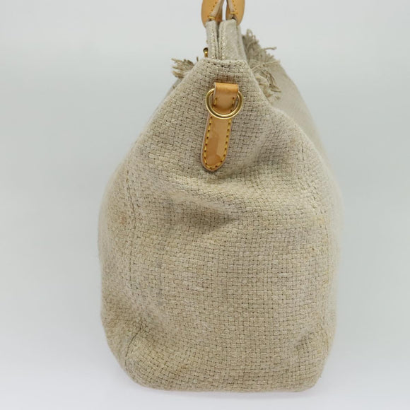PRADA Hand Bag Canvas 2way Beige Gold Auth BD1555