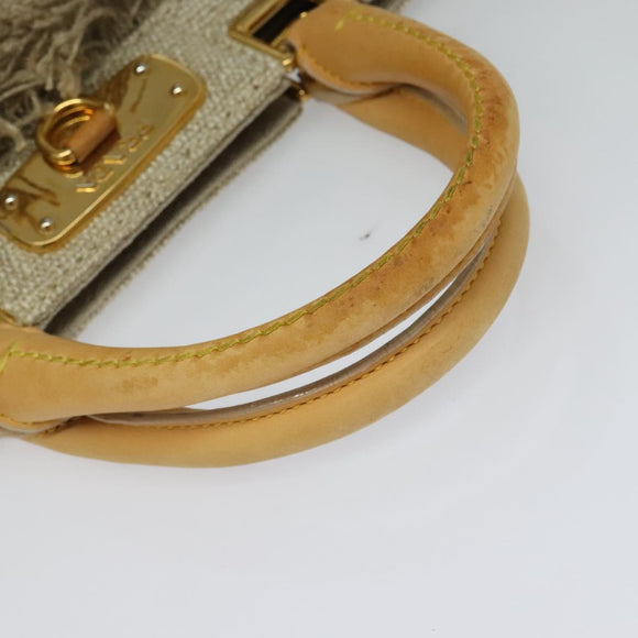 PRADA Hand Bag Canvas 2way Beige Gold Auth BD1555