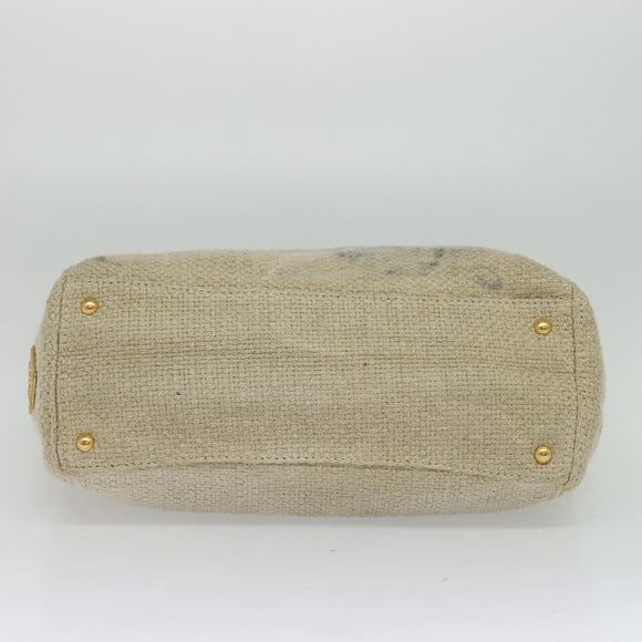 PRADA Hand Bag Canvas 2way Beige Gold Auth BD1555