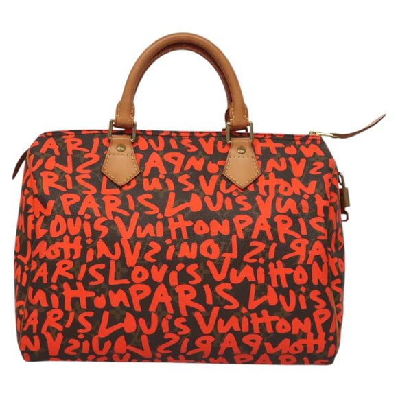 LOUIS VUITTON Monogram Graffiti Speedy 30 Hand Bag Orange M93705 Auth BD1557AM