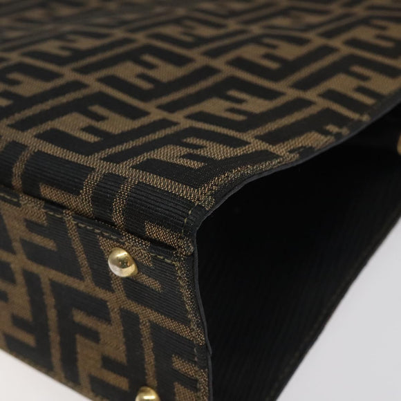FENDI Zucca Canvas Hand Bag Brown Black gold Auth BD1571V