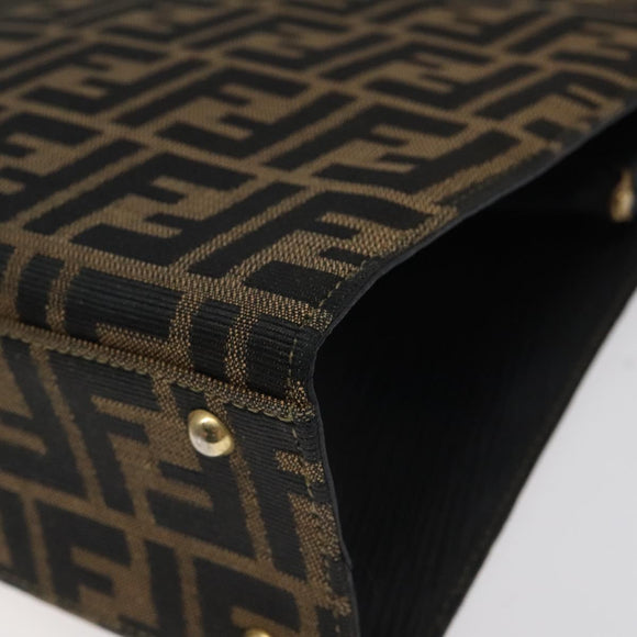 FENDI Zucca Canvas Hand Bag Brown Black gold Auth BD1571V