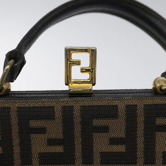FENDI Zucca Canvas Hand Bag Brown Black gold Auth BD1571V