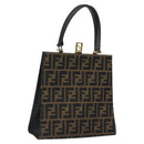 FENDI Zucca Canvas Hand Bag Brown Black gold Auth BD1571V-1