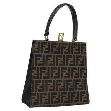 FENDI Zucca Canvas Hand Bag Brown Black gold Auth BD1571V