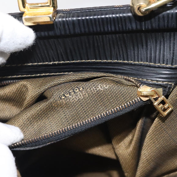 FENDI Zucca Canvas Hand Bag Brown Black gold Auth BD1571V