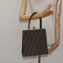 FENDI Zucca Canvas Hand Bag Brown Black gold Auth BD1571V-21