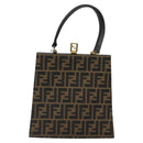 FENDI Zucca Canvas Hand Bag Brown Black gold Auth BD1571V-13