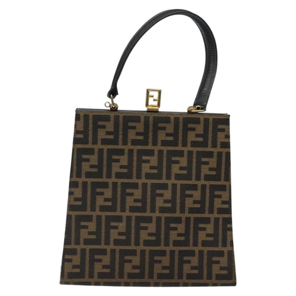 FENDI Zucca Canvas Hand Bag Brown Black gold Auth BD1571V