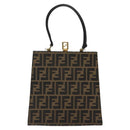 FENDI Zucca Canvas Hand Bag Brown Black gold Auth BD1571V-2