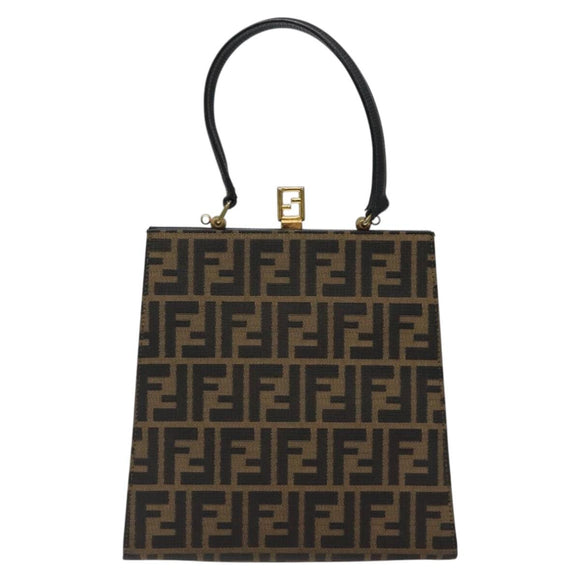 FENDI Zucca Canvas Hand Bag Brown Black gold Auth BD1571V