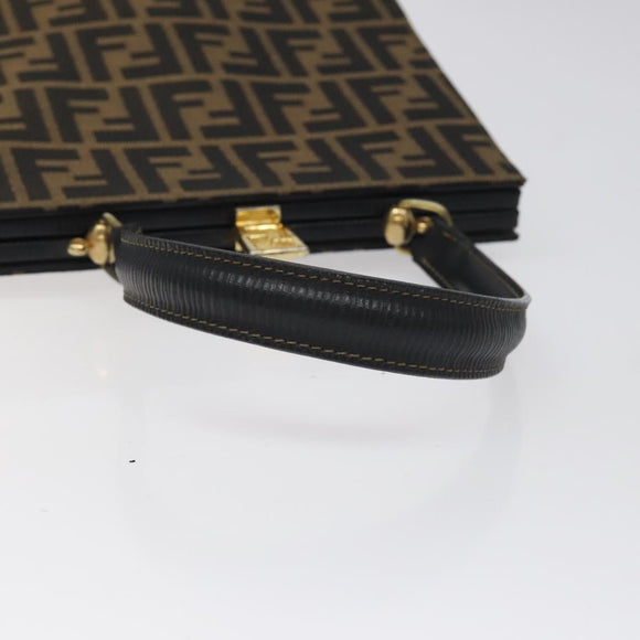 FENDI Zucca Canvas Hand Bag Brown Black gold Auth BD1571V