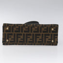 FENDI Zucca Canvas Hand Bag Brown Black gold Auth BD1571V-5