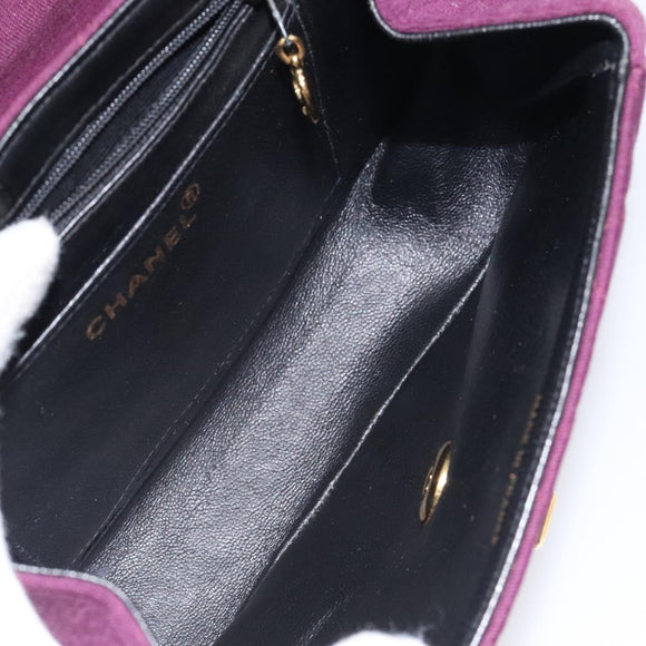 CHANEL Matelasse Hand Bag Cotton Purple CC Auth BD1572